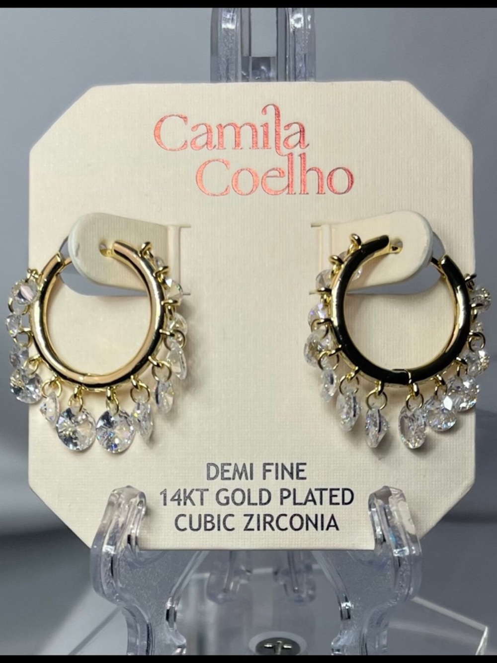 NEW Camila Coelho 14KT Gold Plated CZ Shimmer Charms Hoop Earrings - Picture 7 of 13